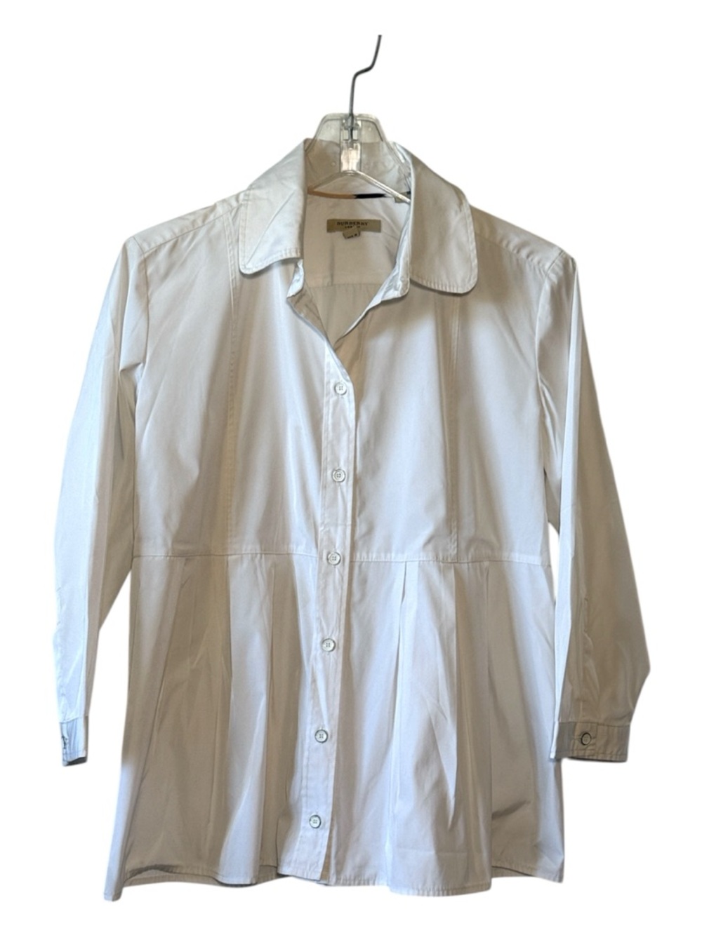Burberry White Cotton Button‑Front Peplum Blouse | Tailored Designer | Size 8